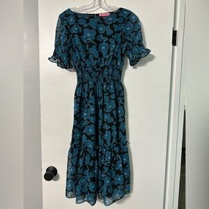 Kate Spade New York Whimsical Blue Floral Blair Midi Dress Womens Xtra Small